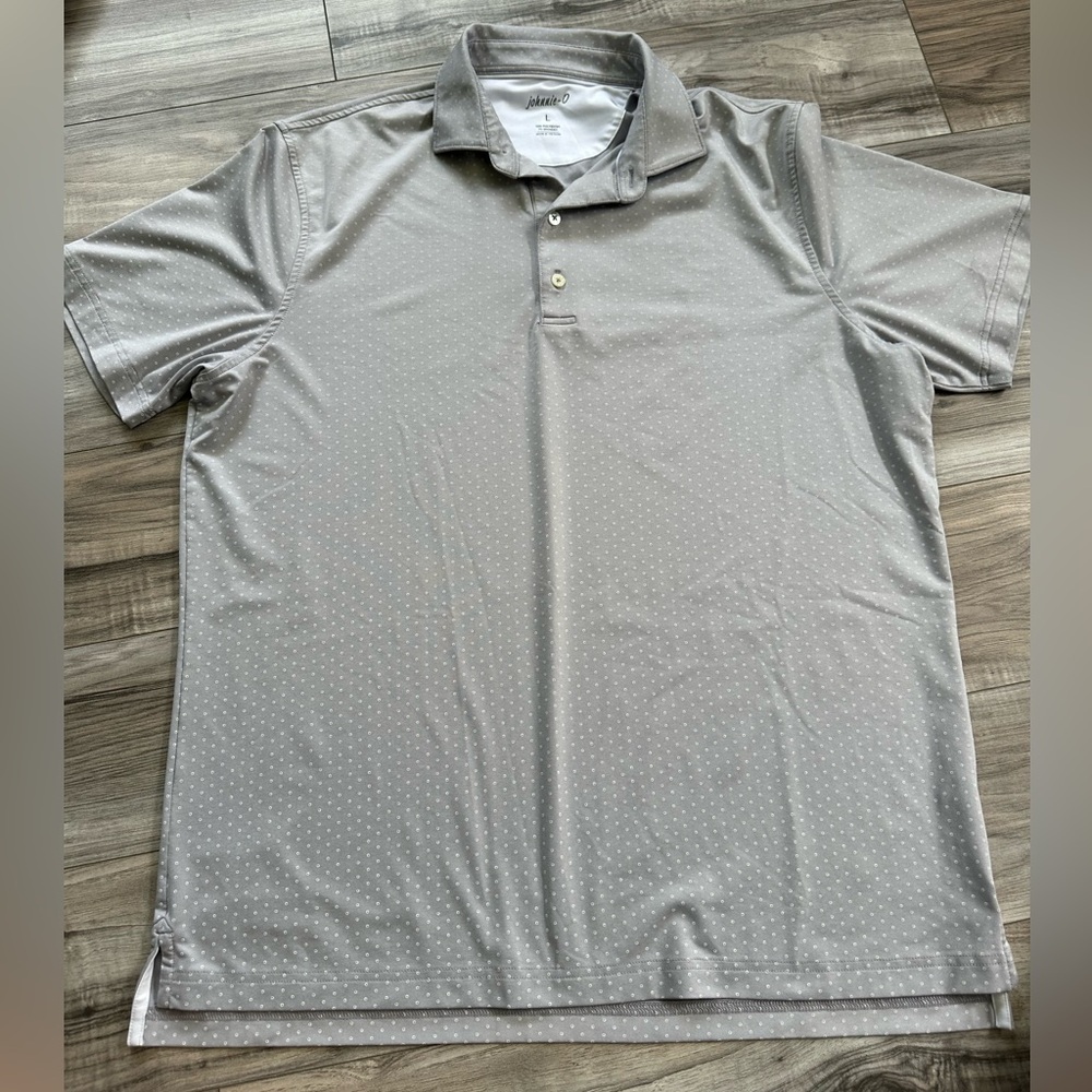 Johnnie-O Men's Golf Avtive Polo Shirt Corcle Details Shine Gray White Size L